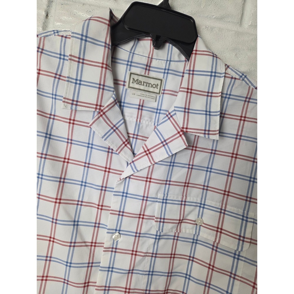 Marmot Mens Large Arex UPF40 Camp Nvty SS Windowpane Plaid Button Shirt NWT